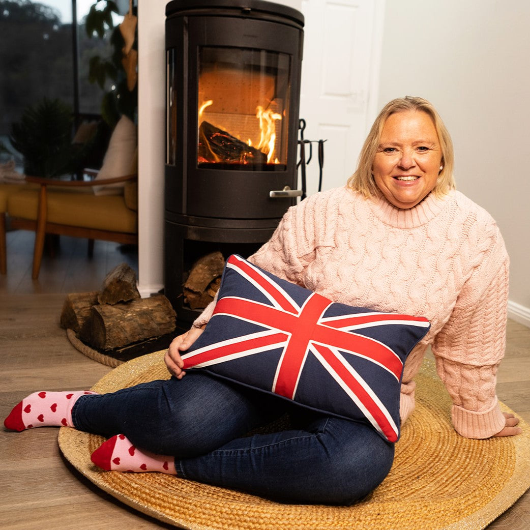 Jane Fonti from Ruby's Home Store with Union Jack Cushion