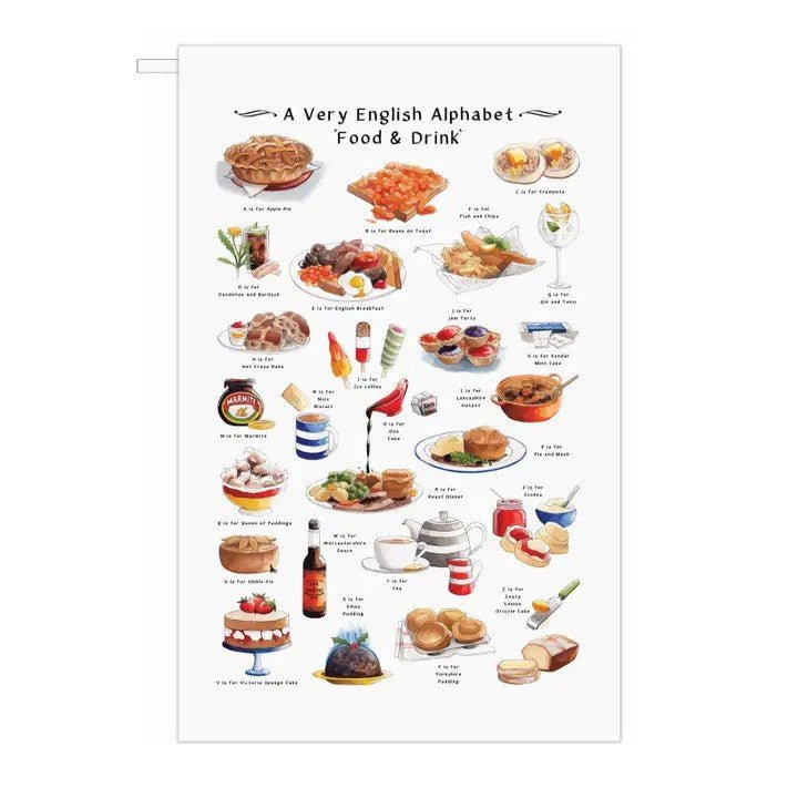 A Very English Alphabet Food & Drink Tea Towel - Ruby's Home Store