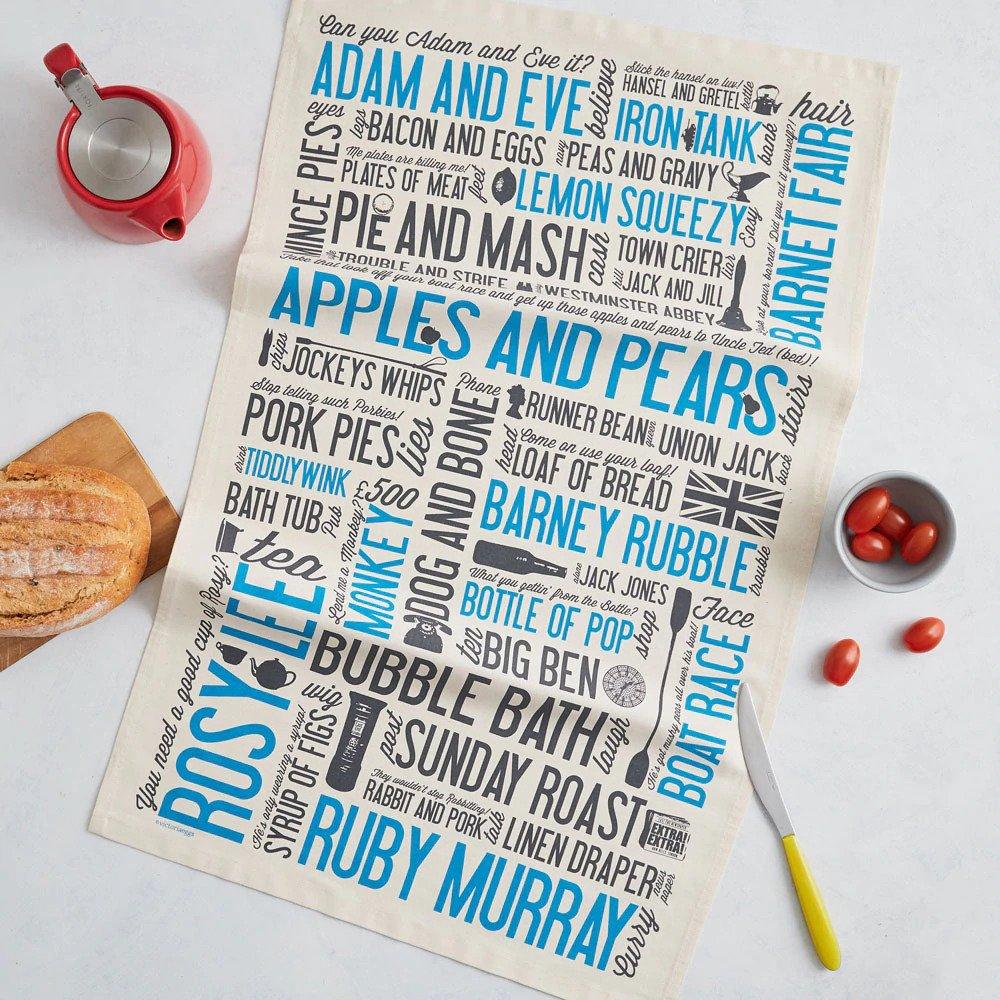 Cockney Rhymning Slang Tea Towel - Victoria Eggs - Ruby's Home Store