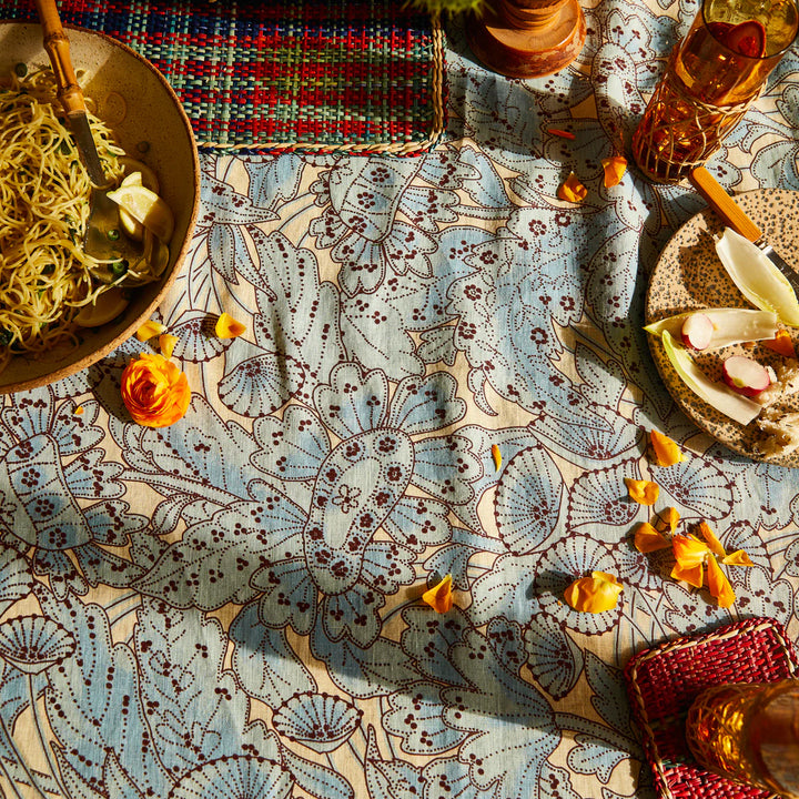 Lucia Linen Table Cloth - Cerulean - Sage x Clare