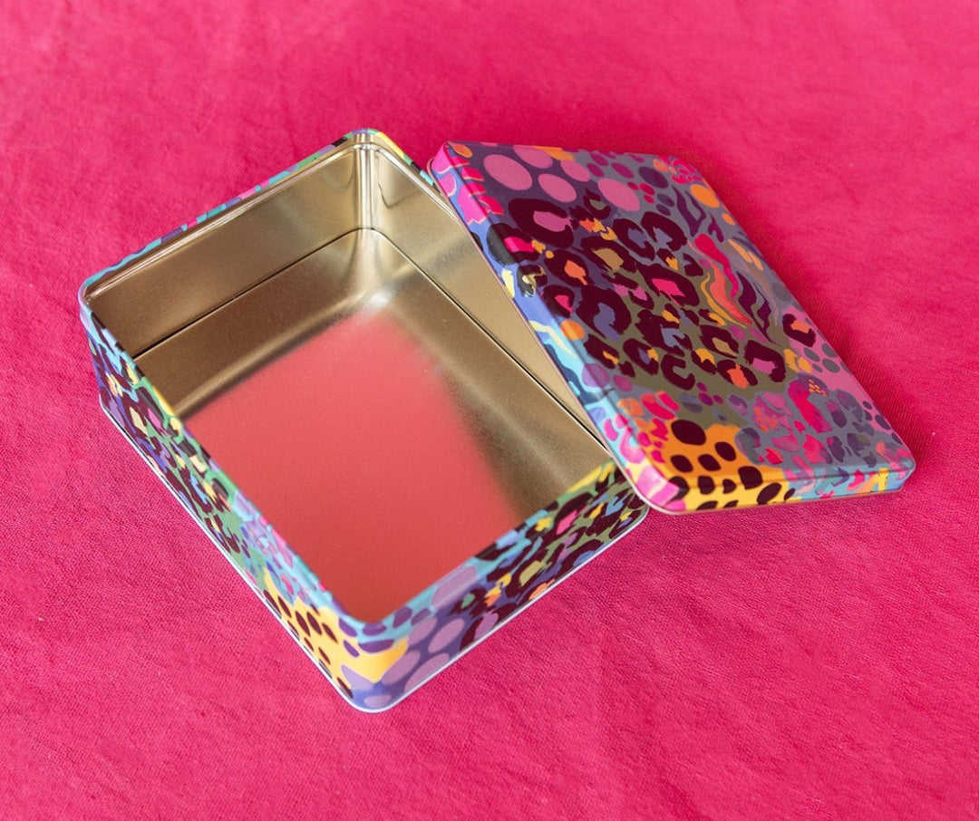 *PRE - ORDER* Kasey Rainbow Electric Leopard Biscuit Tin - Ruby's Home Store