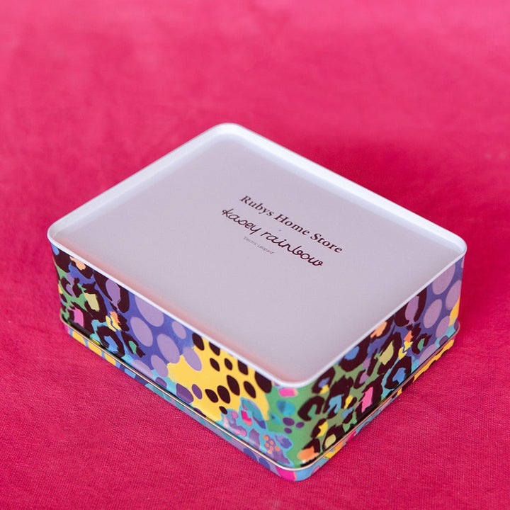 *PRE - ORDER* Kasey Rainbow Electric Leopard Biscuit Tin - Ruby's Home Store
