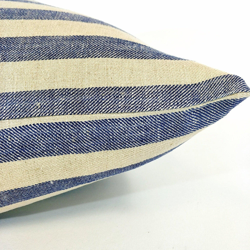 Navy Stripe Heavy Weight French Linen Cushion - Rubys Home Store 