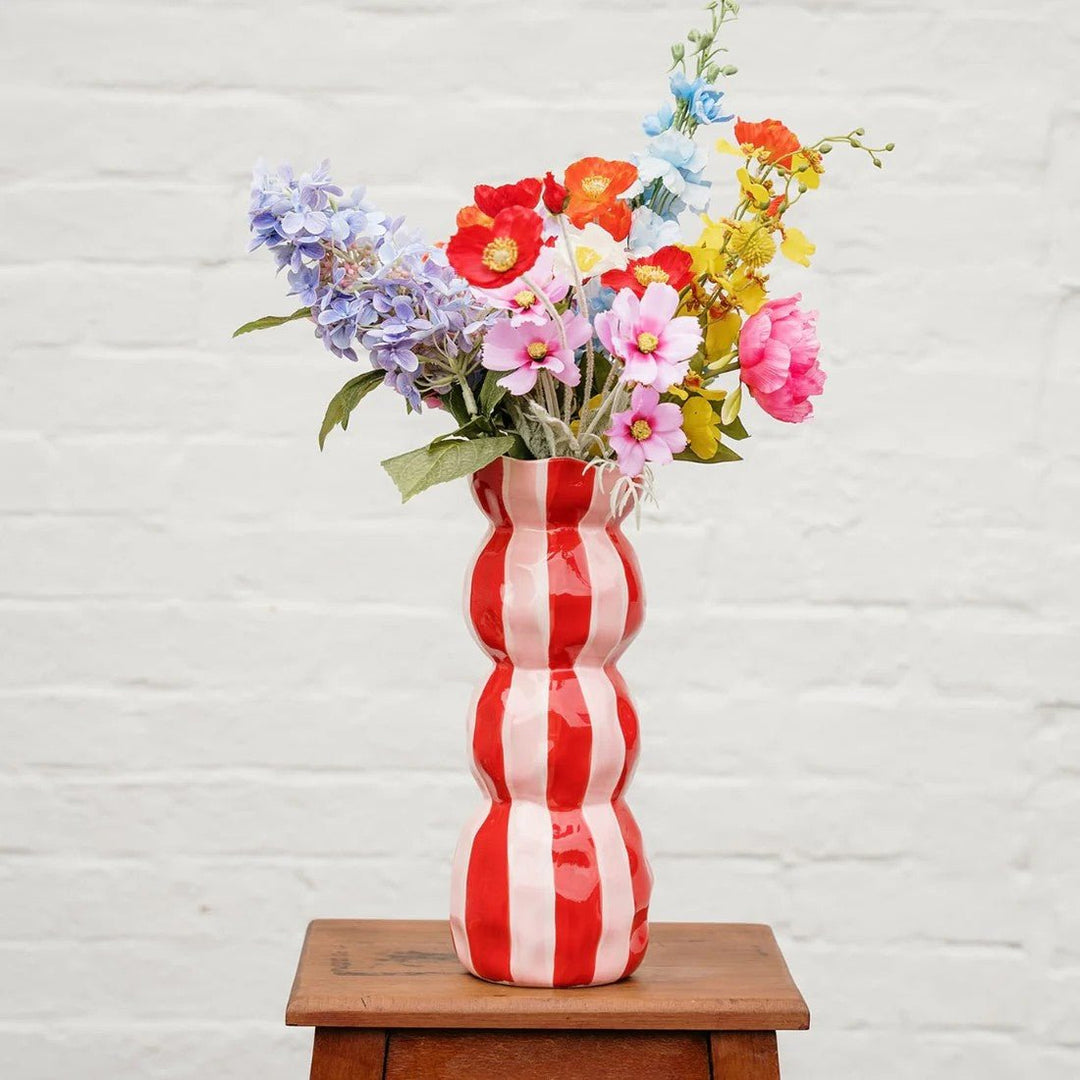3 Tier Vase - Pink & Red Stripe - Noss & Co - Ruby's Home Store
