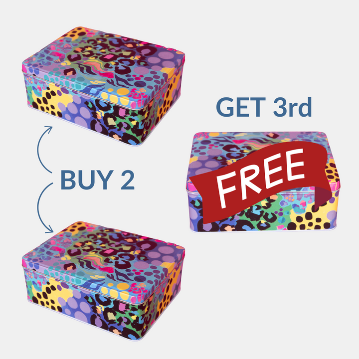 Kasey Rainbow Electric Leopard Biscuit Tin