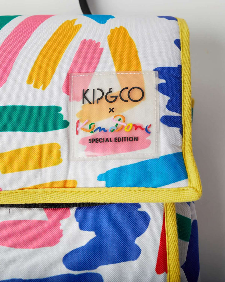 Close up of Kip & Co x Ken Done collab logo on Little Tackers picnic mat at Ruby's Home Store