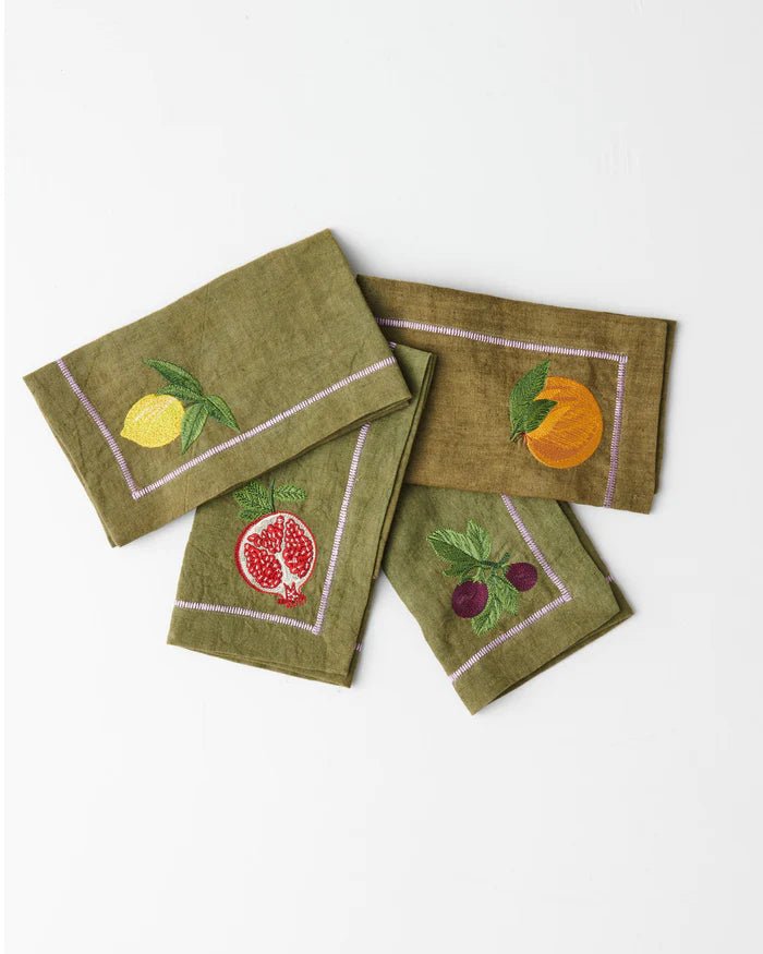 Autumn Fruits Embroidered Linen 4P Napkin Set - Kip & Co - Ruby's Home Store