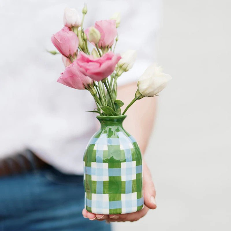 Bud Vase - Emerald & Cornflower Gingham - Noss & Co - Ruby's Home Store