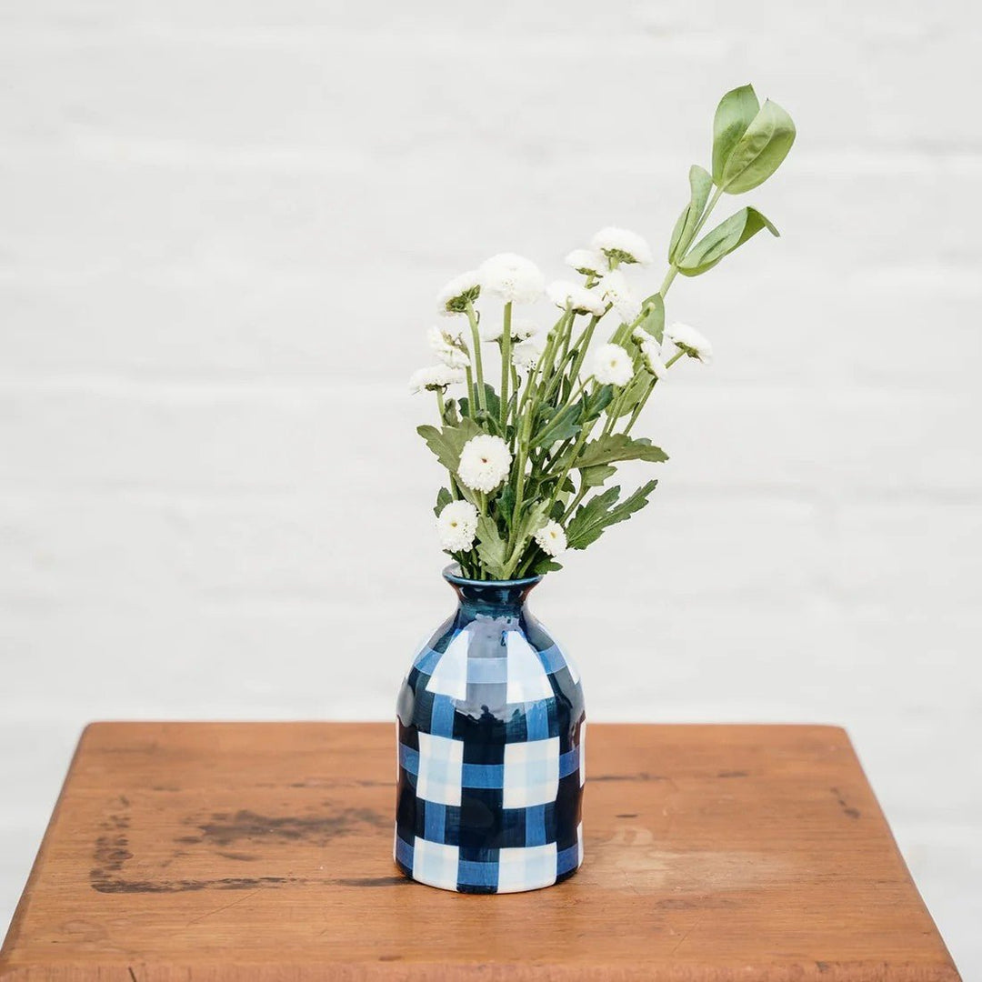 Bud Vase - Navy & Cornflower Gingham - Noss & Co - Ruby's Home Store