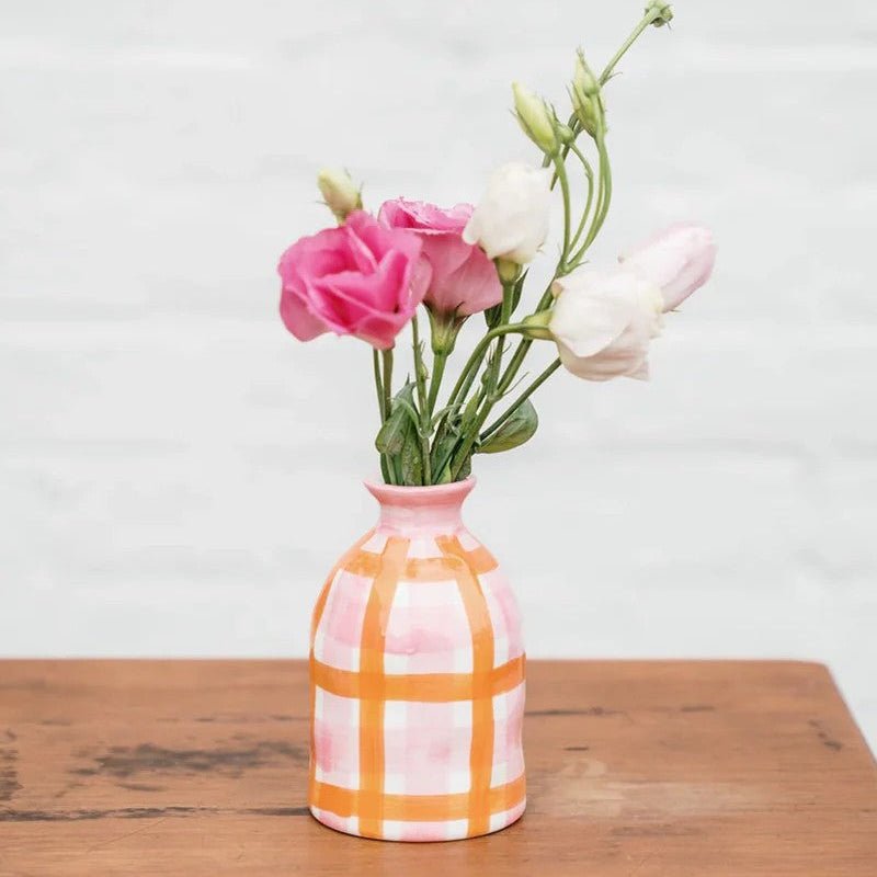 Bud Vase - Pink & Orange Gingham - Noss & Co - Ruby's Home Store