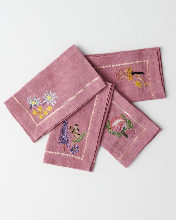 Bush Native Embroidered Linen 4P Napkin Set - Kip & Co - Ruby's Home Store