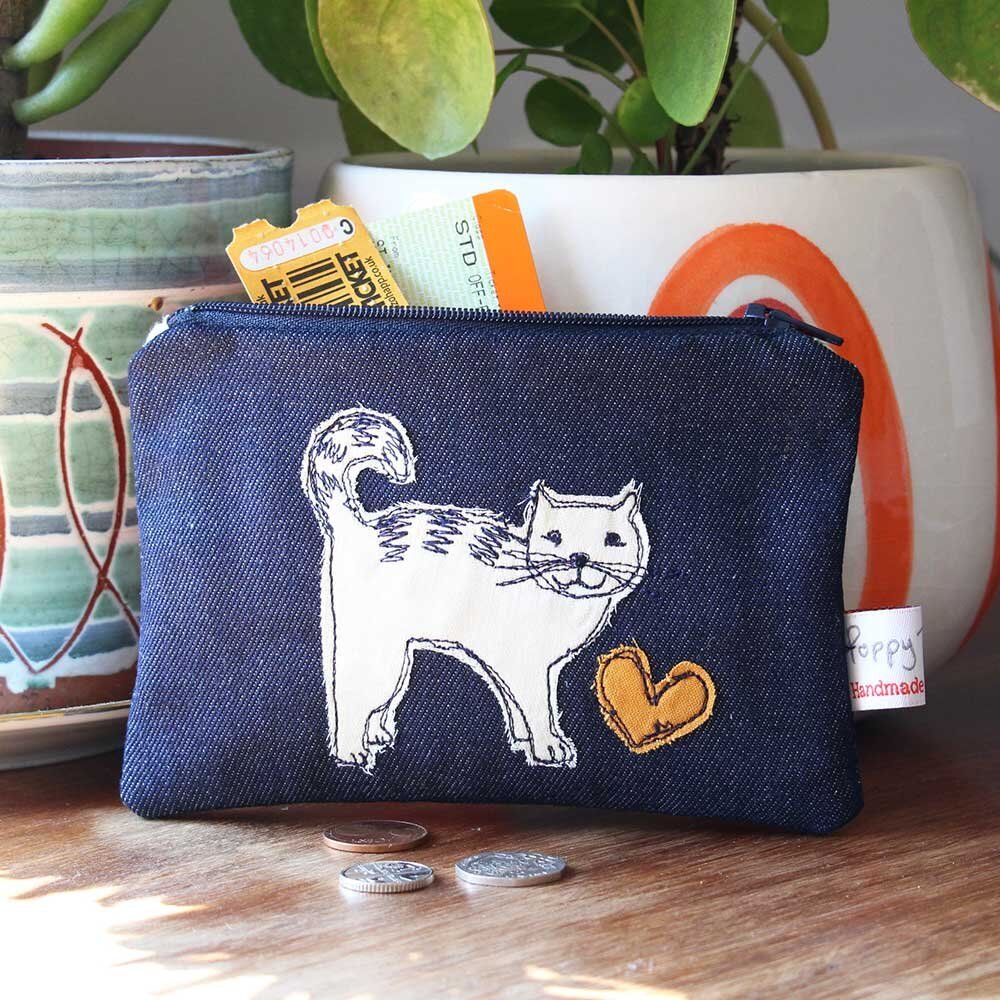 Cat Embroidered Coin Purse - Poppy Treffry - Ruby's Home Store