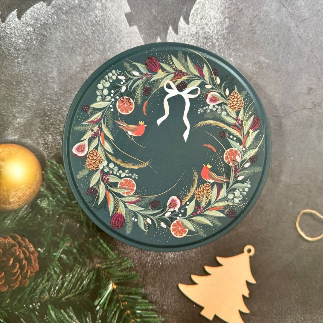 Christmas Wreath Small Round Tin - Sara Miller - Ruby&