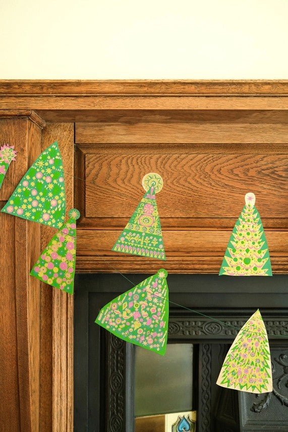 East End Press Mid Century Christmas Trees Sewn Garland - Ruby's Home Store