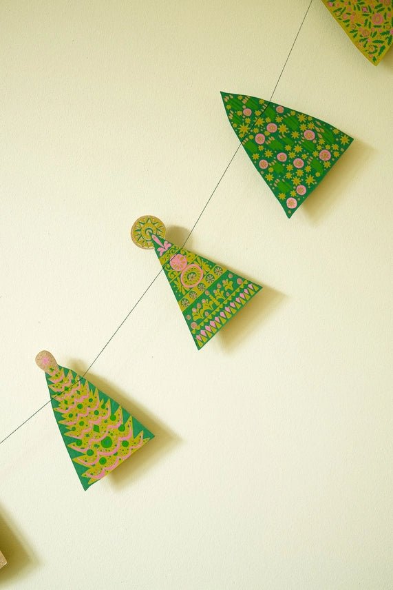 East End Press Mid Century Christmas Trees Sewn Garland - Ruby's Home Store