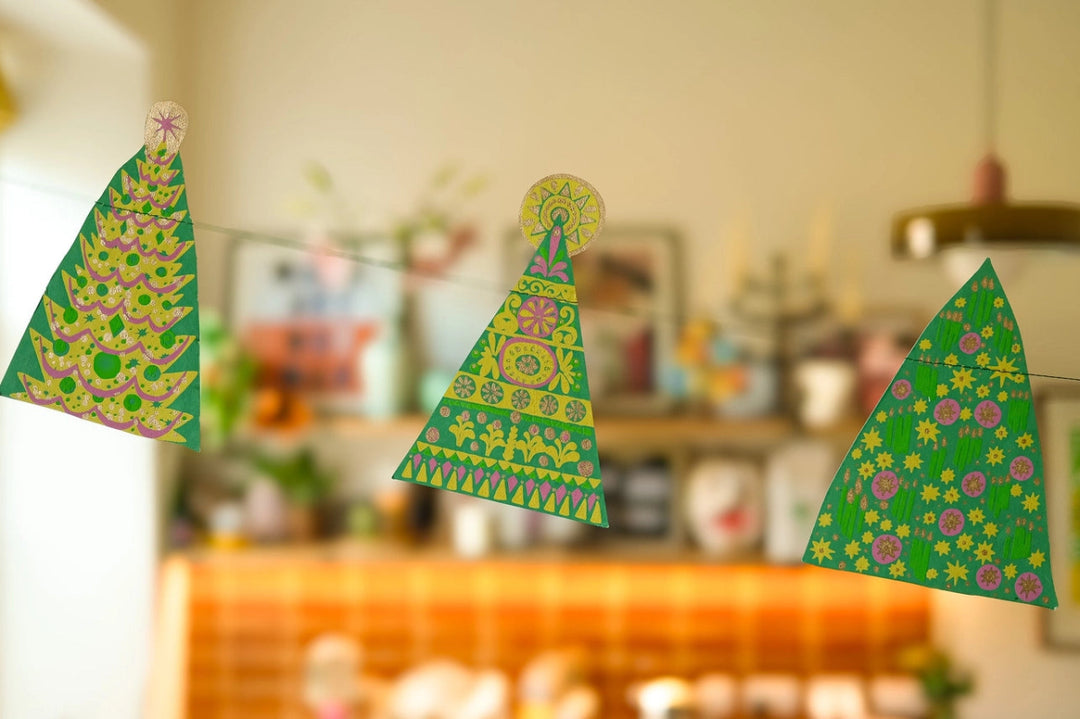 East End Press Mid Century Christmas Trees Sewn Garland - Ruby's Home Store