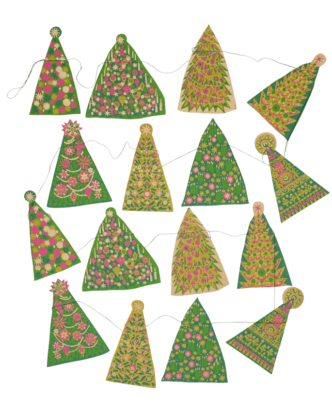 East End Press Mid Century Christmas Trees Sewn Garland - Ruby's Home Store