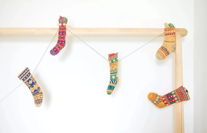 Festive Stockings Sewn Garland - East End Press - Ruby&