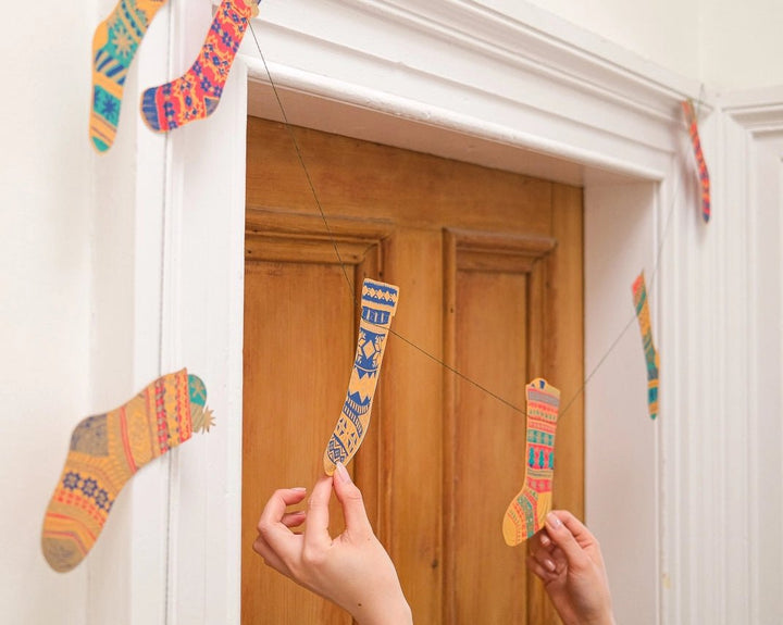Festive Stockings Sewn Garland - East End Press - Ruby&