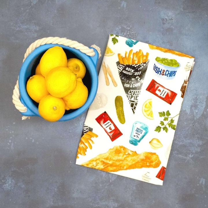 Fish &amp; Chip Tea Towel - Corrine Alexander - Ruby&