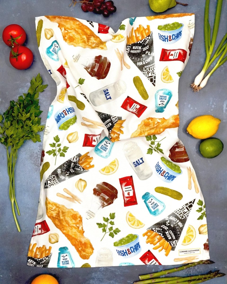 Fish &amp; Chip Tea Towel - Corrine Alexander - Ruby&