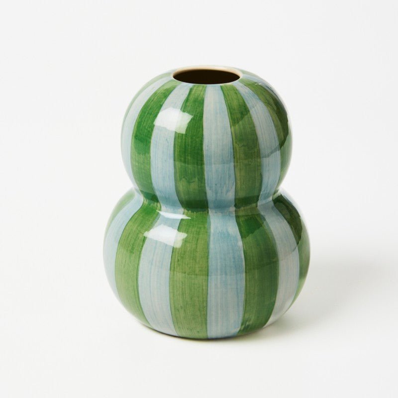 Fonda Green Blue Stripe Vase - Jones & Co - Ruby's Home Store