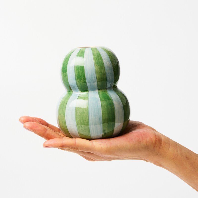 Fonda Green Blue Stripe Vase - Jones & Co - Ruby's Home Store