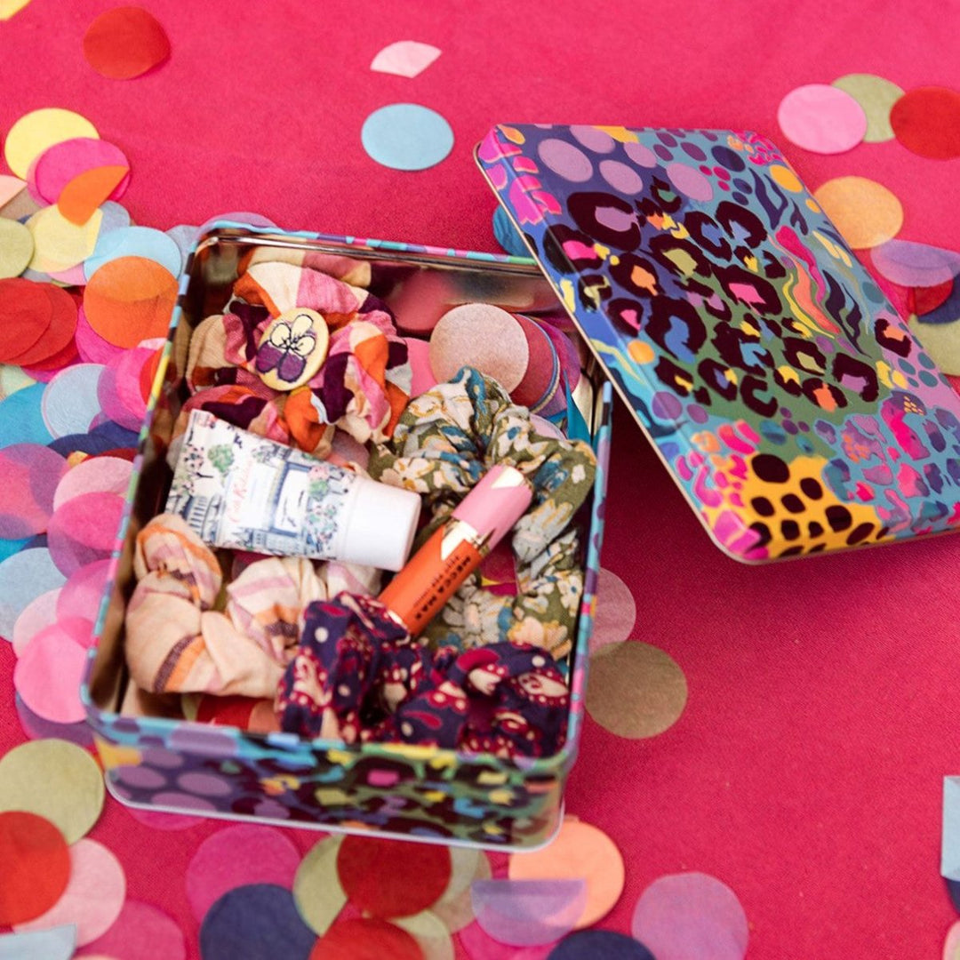 Kasey Rainbow Electric Leopard Biscuit Tin - Ruby&