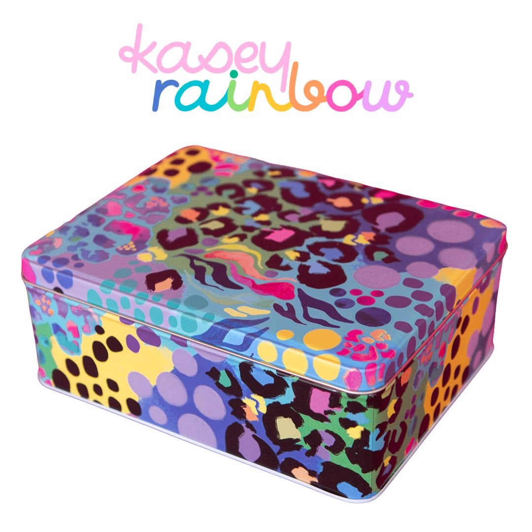 Kasey Rainbow Electric Leopard Biscuit Tin - Ruby's Home Store