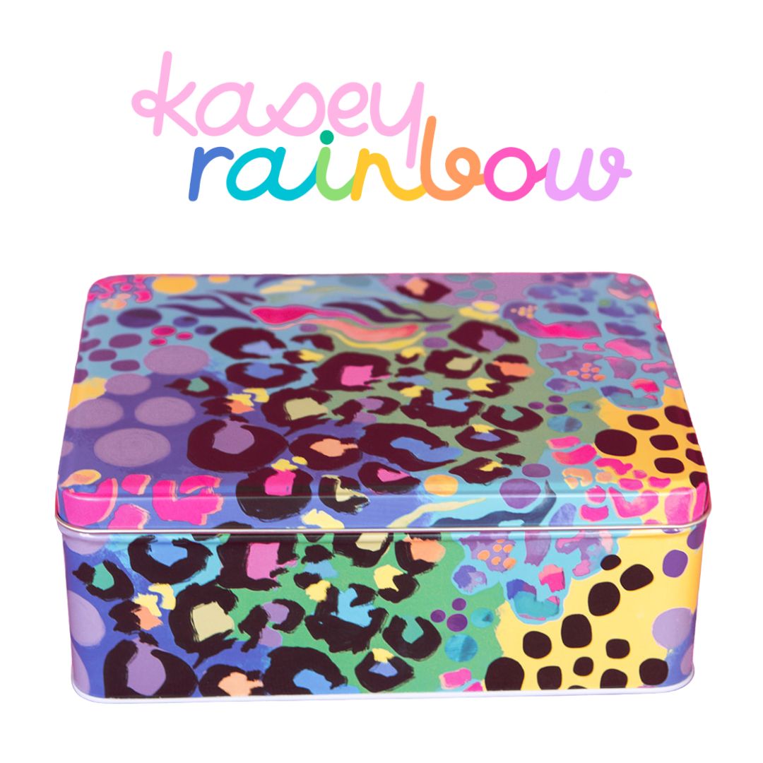 Kasey Rainbow Electric Leopard Biscuit Tin - Ruby's Home Store