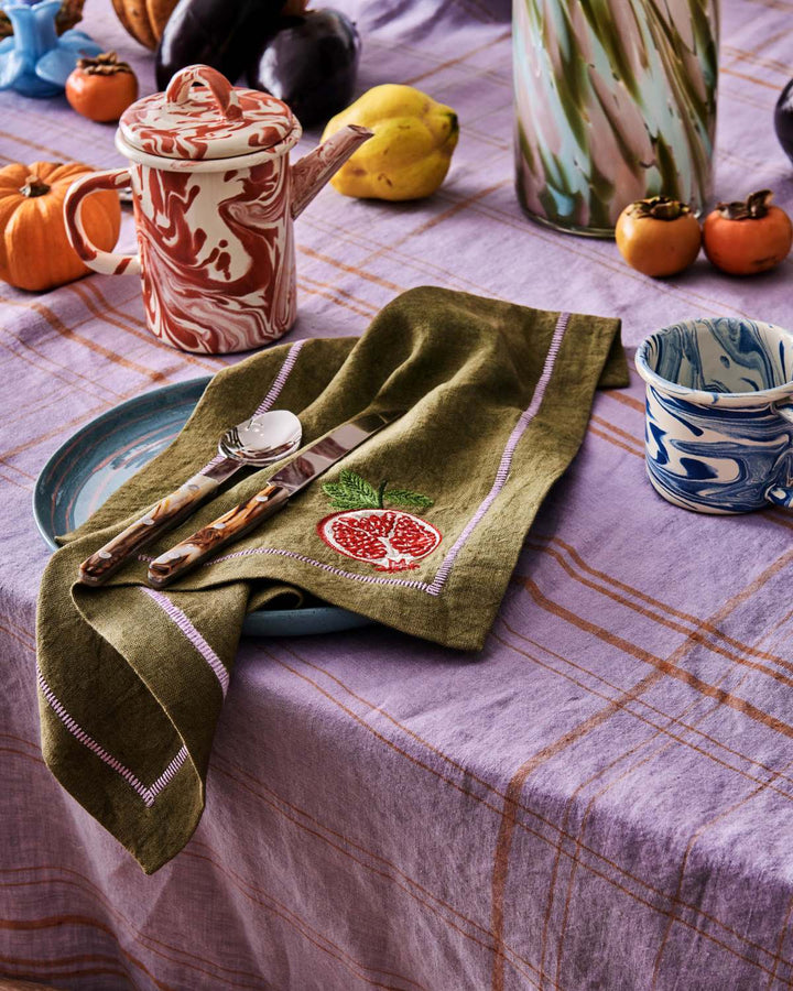 Autumn Fruits Embroidered Linen 4P Napkin Set - Kip & Co