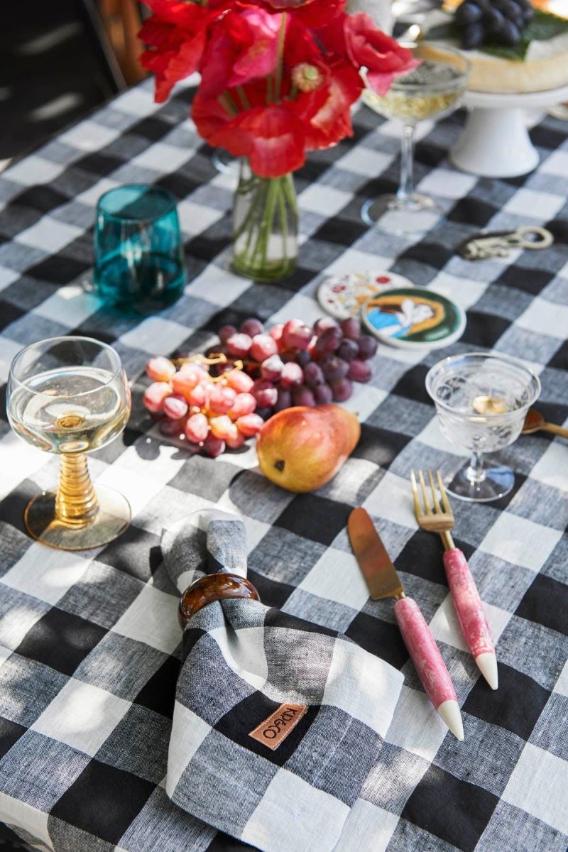 Kip & Co Black & White Gingham Linen Tablecloth - Ruby's Home Store