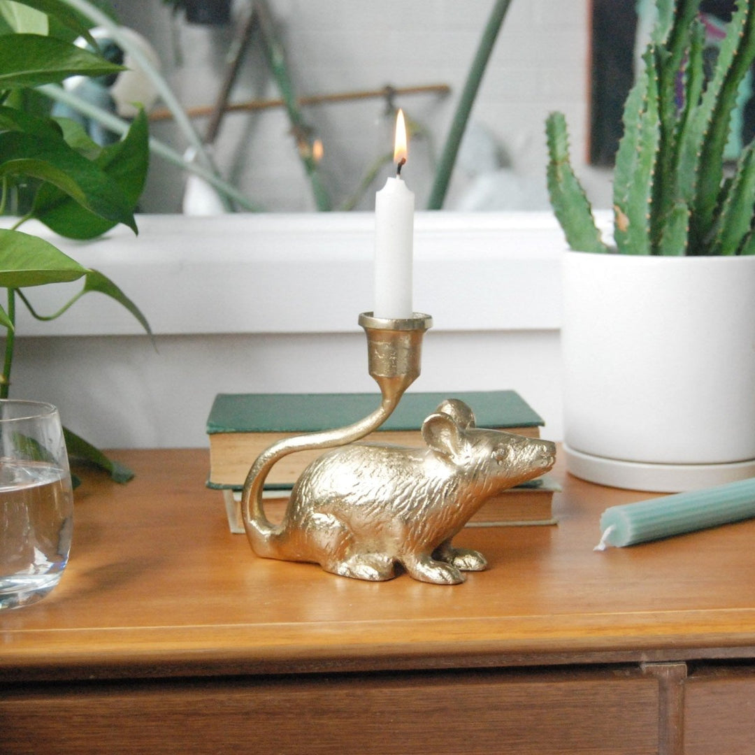 Mouse Candle Holder - Gold - White Moose - Ruby's Home Store
