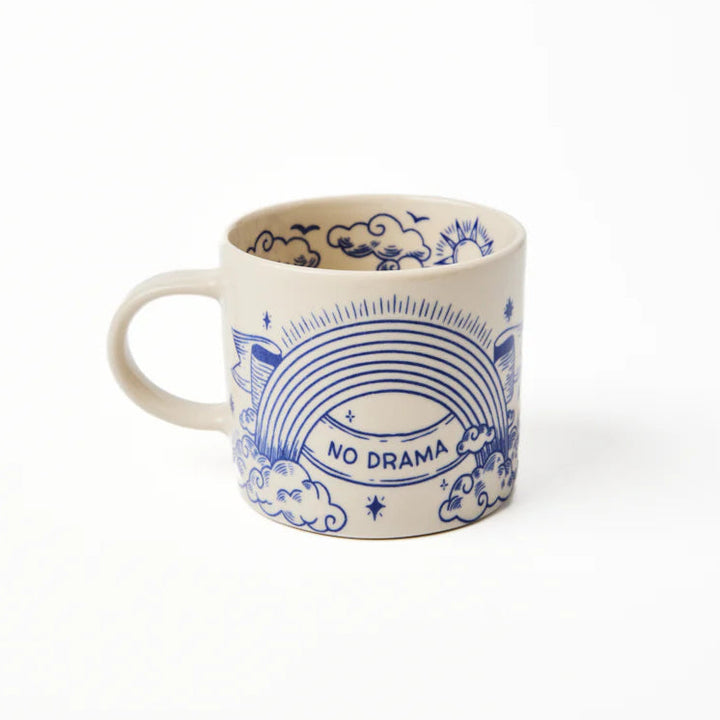 Mug with blue designs and &