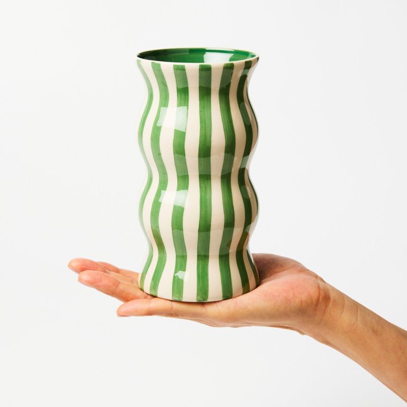 Palma Green Stripe Vase - Jones & Co - Ruby's Home Store