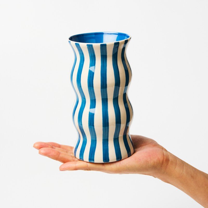 Palma Navy Stripe Vase - Jones & Co - Ruby's Home Store