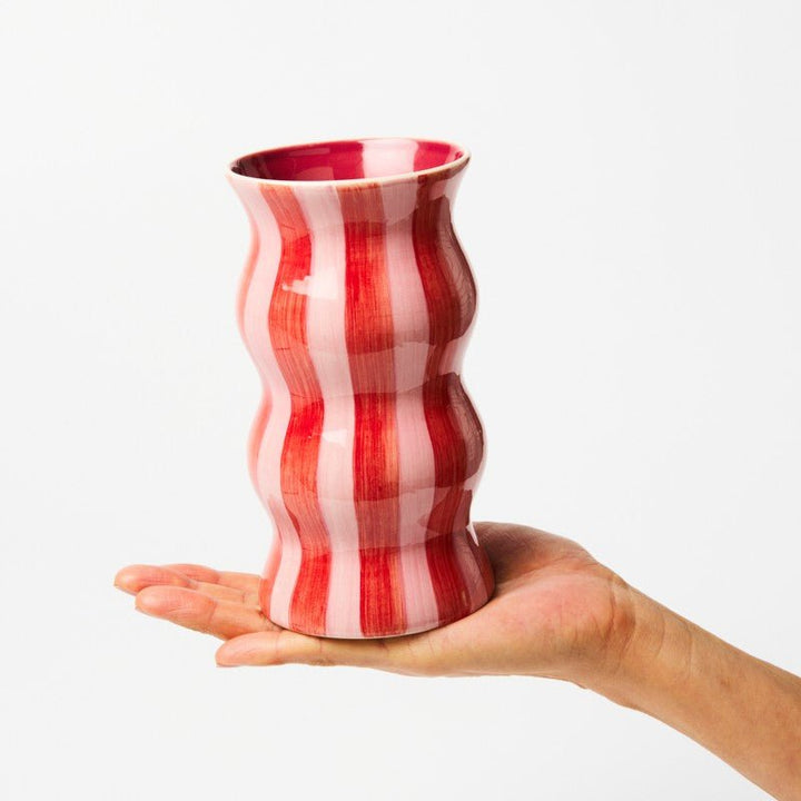Palma Red Pink Stripe Vase - Jones & Co - Ruby's Home Store
