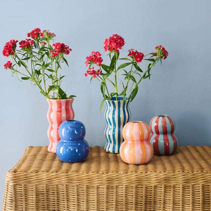 Palma Red Pink Stripe Vase - Jones & Co - Ruby's Home Store