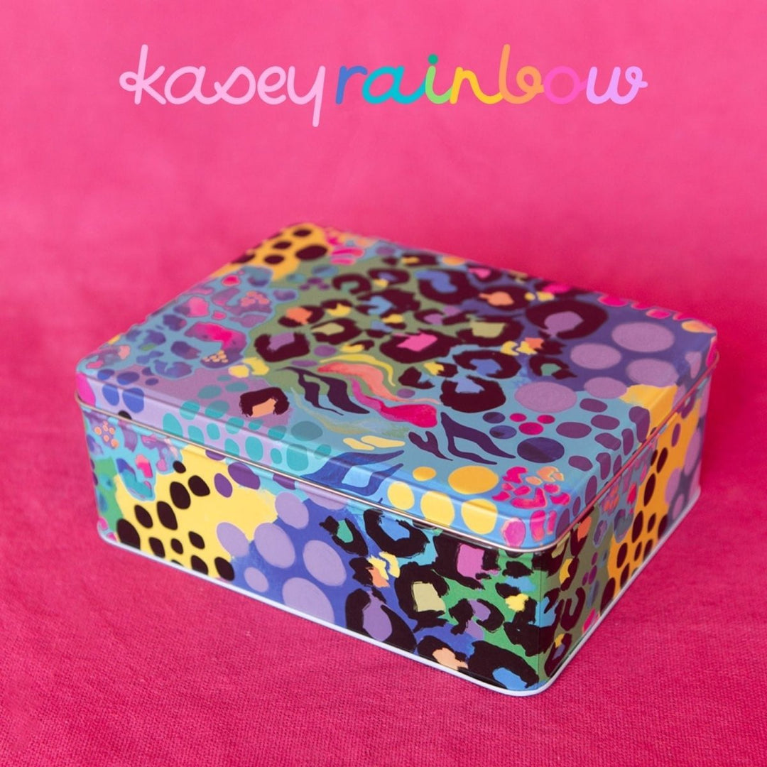 *PRE - ORDER* Kasey Rainbow Electric Leopard Biscuit Tin - Ruby's Home Store