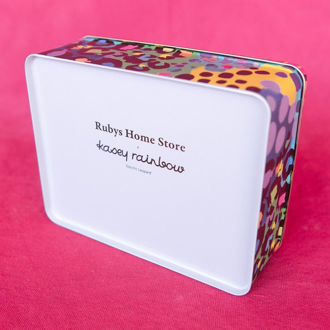 *PRE - ORDER* Kasey Rainbow Electric Leopard Biscuit Tin - Ruby's Home Store