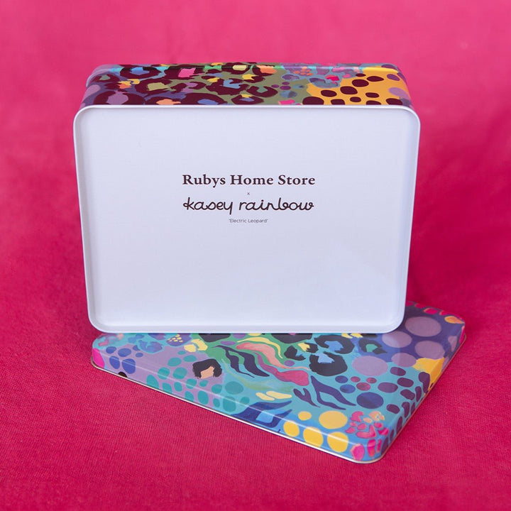 *PRE - ORDER* Kasey Rainbow Electric Leopard Biscuit Tin - Ruby's Home Store