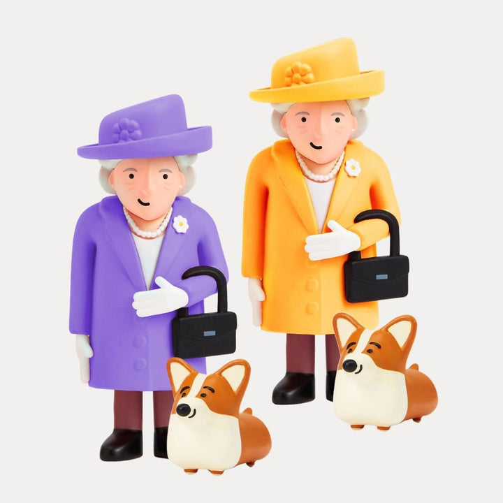 Queen Elizabeth &amp; Royal Corgi Figures - Yellow - Collectable Cities - Ruby&