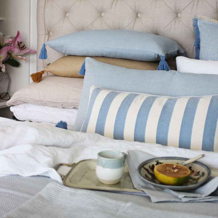 Raine & Humble Bold Stripe Breakfast Cushion - Pale Blue