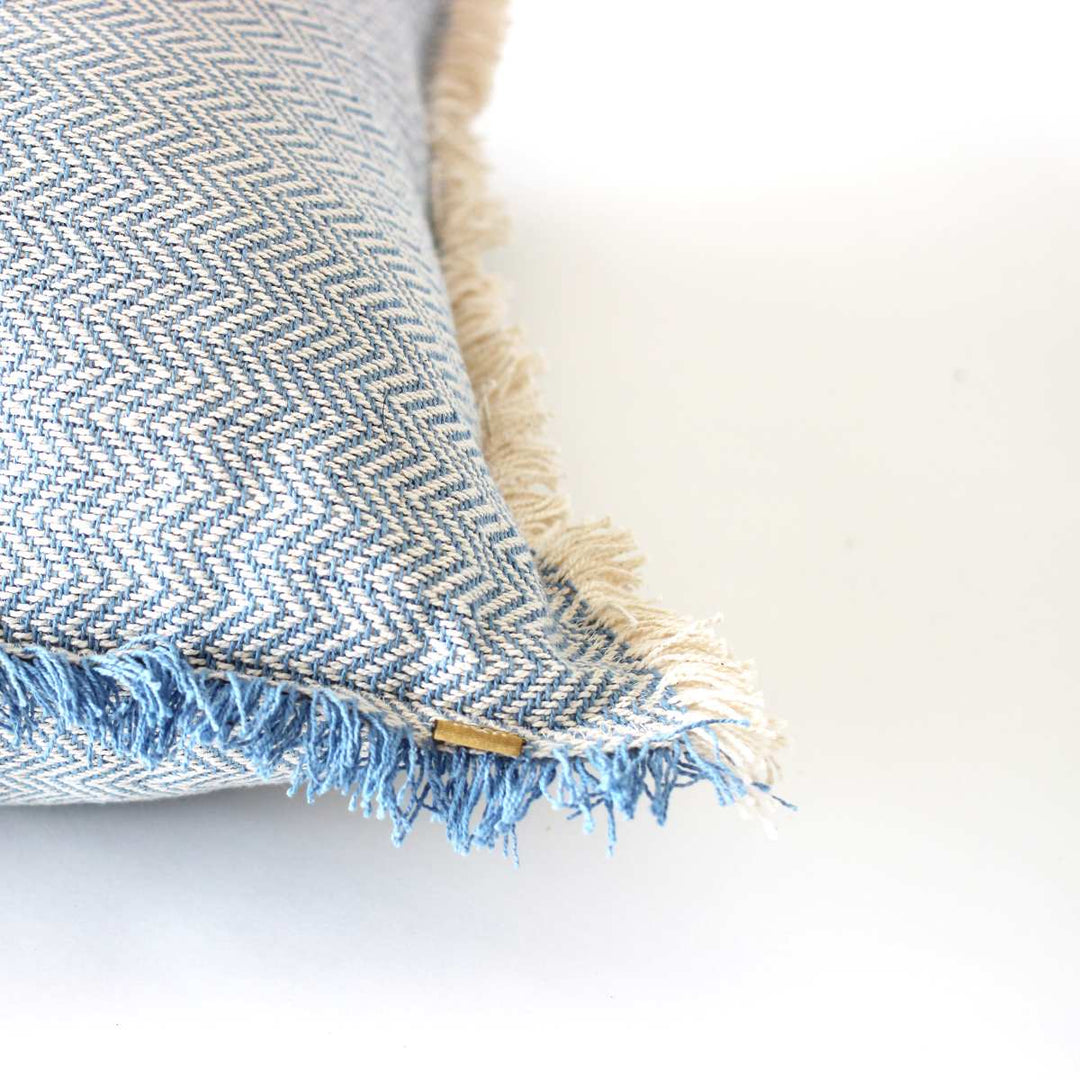 Raine & Humble Heavy Cotton Herringbone Cushion - Pale Blue