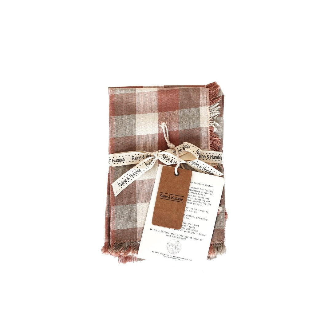 Raine & Humble Double Check Napkin Set - Salmon Pink - Ruby's Home Store