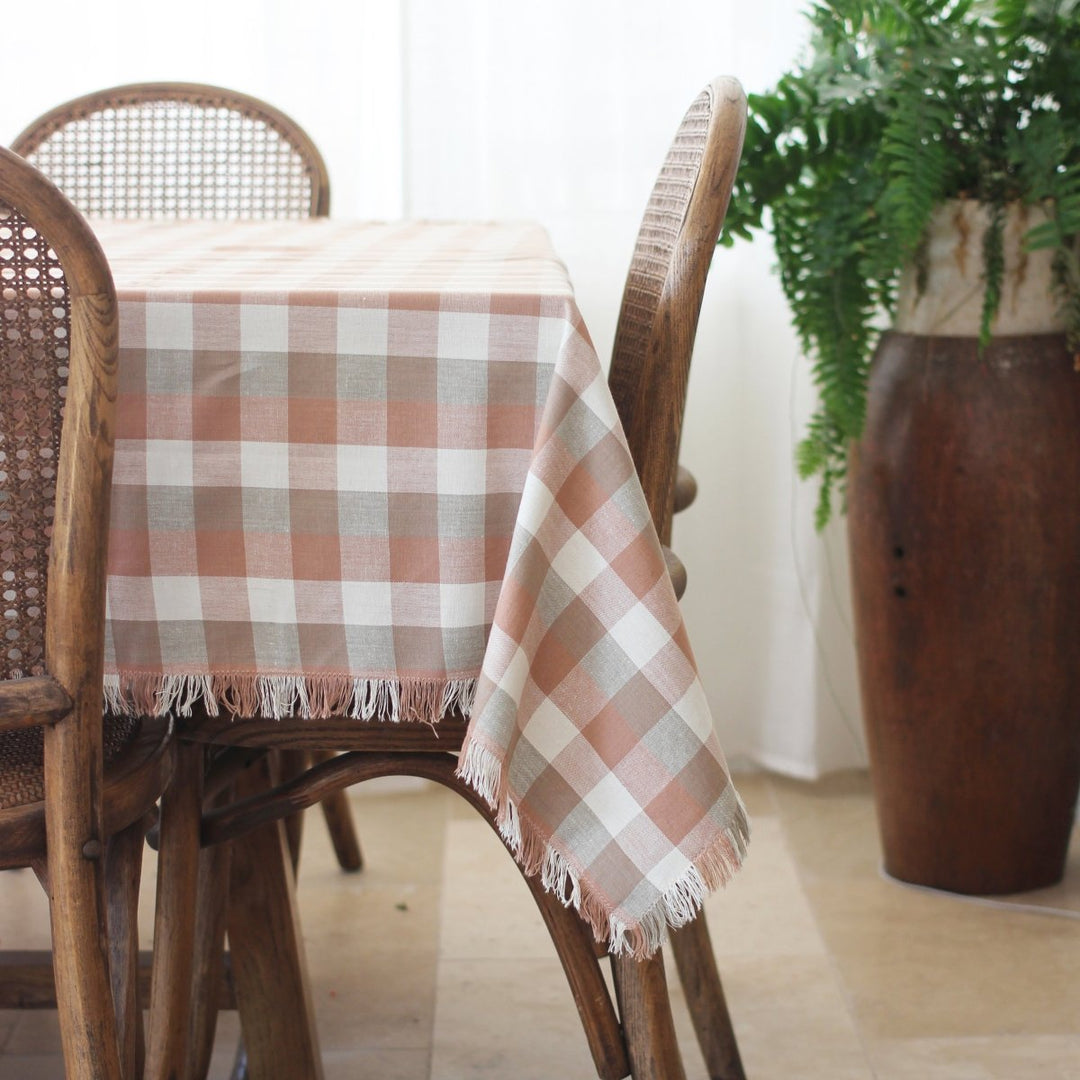 Raine & Humble Double Check Tablecloth - Salmon Pink - Ruby's Home Store