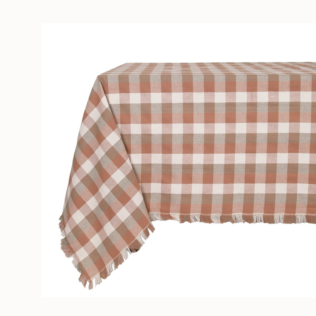 Raine & Humble Double Check Tablecloth - Salmon Pink - Ruby's Home Store