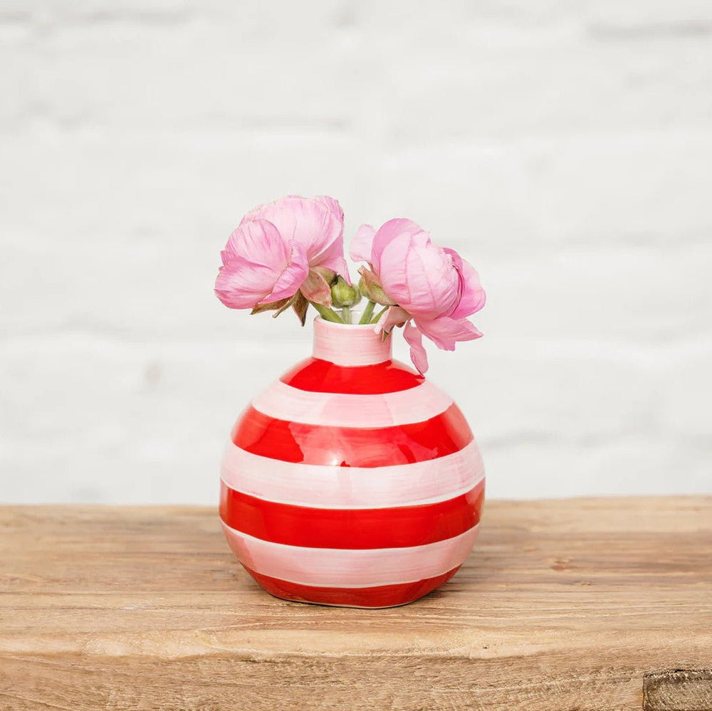 Round Bud Vase - Pink & Red Stripe - Noss & Co - Ruby's Home Store