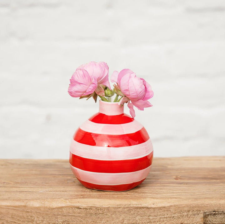 Round Bud Vase - Pink & Red Stripe - Noss & Co - Ruby's Home Store