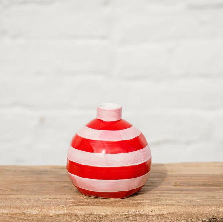 Round Bud Vase - Pink & Red Stripe - Noss & Co - Ruby's Home Store